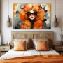 Wall Art titled: Femme Fleur in a Horizontal format with: Grey, and Orange Colors; Decoration the Bedroom wall