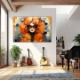 Wall Art titled: Femme Fleur in a Horizontal format with: Grey, and Orange Colors; Decoration the Living Room wall