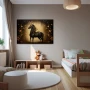 Wall Art titled: Nocturnal Myth in Bloom in a Horizontal format with: Golden, Brown, and Black Colors; Decoration the Nursery wall