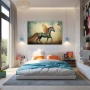 Wall Art titled: The Dreamlike Flight in a Horizontal format with: Blue, Red, and Pink Colors; Decoration the Teenage wall