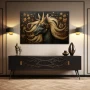 Wall Art titled: The Unicorn Enigma in a Horizontal format with: Golden, and Brown Colors; Decoration the Sideboard wall