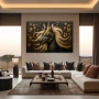 Wall Art titled: The Unicorn Enigma in a Horizontal format with: Golden, and Brown Colors; Decoration the Living Room wall