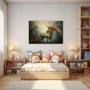 Wall Art titled: Nostalgia of Hidden Worlds in a Horizontal format with: Blue, Golden, and Pink Colors; Decoration the Nursery wall