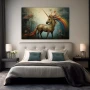 Wall Art titled: Nostalgia of Hidden Worlds in a Horizontal format with: Blue, Golden, and Pink Colors; Decoration the Bedroom wall