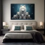 Wall Art titled: Guardians of the Essence in a Horizontal format with: Blue, white, and Navy Blue Colors; Decoration the Bedroom wall