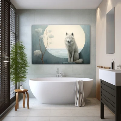 Wall Art titled: Twilight Guardian in a  format with: white, Grey, and Monochromatic Colors; Decoration the Bathroom wall