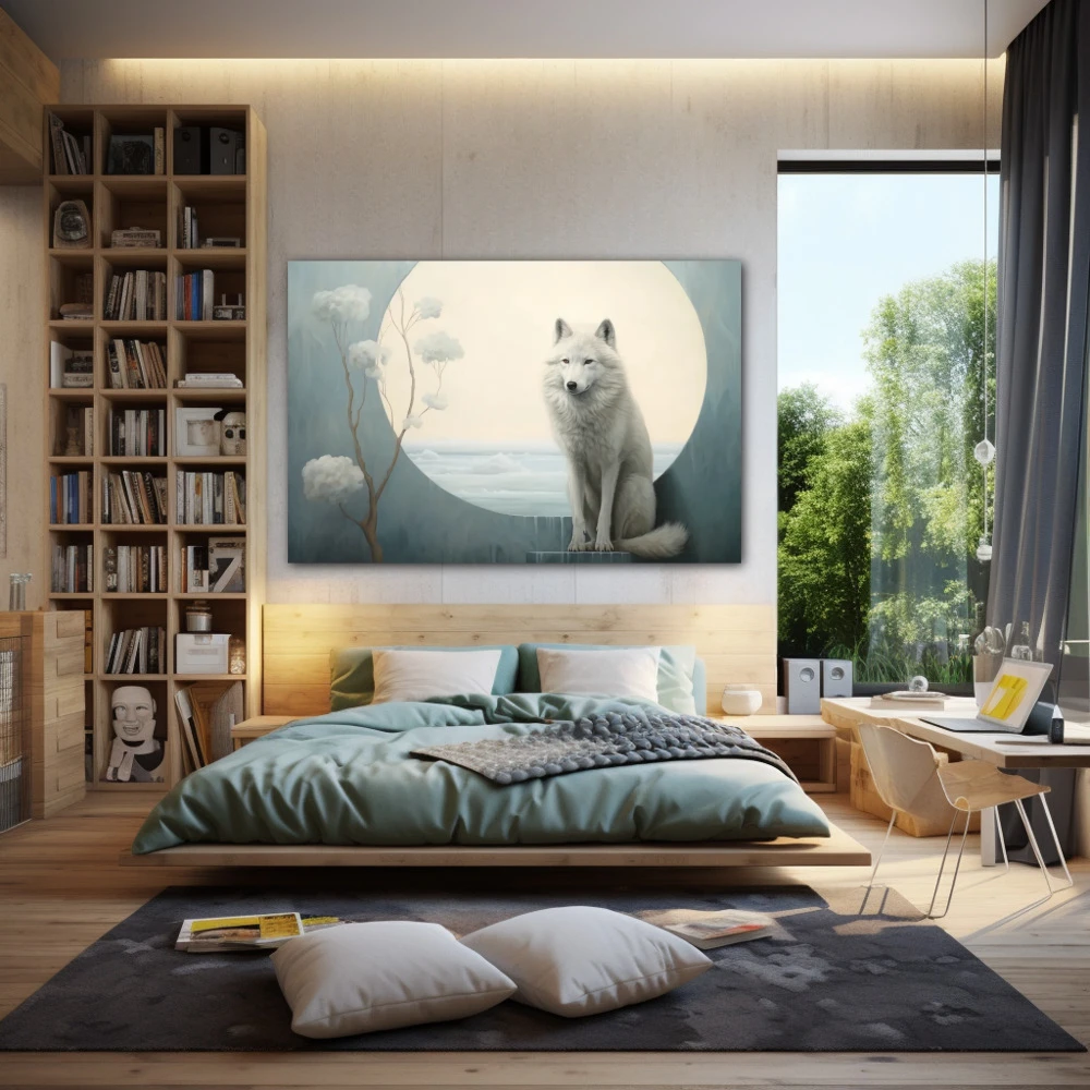 Wall Art titled: Twilight Guardian in a Horizontal format with: white, Grey, and Monochromatic Colors; Decoration the Teenage wall