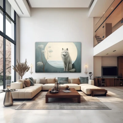 Wall Art titled: Twilight Guardian in a  format with: white, Grey, and Monochromatic Colors; Decoration the Above Couch wall