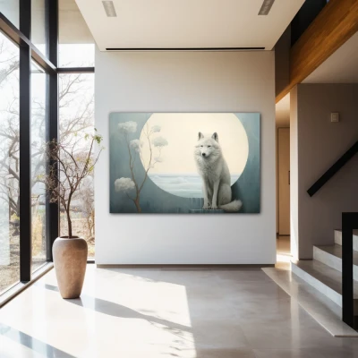 Wall Art titled: Twilight Guardian in a  format with: white, Grey, and Monochromatic Colors; Decoration the Entryway wall