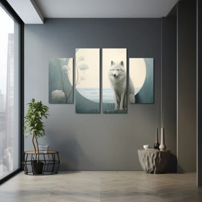 Wall Art titled: Twilight Guardian in a Horizontal format with: white, Grey, and Monochromatic Colors; Decoration the Grey Walls wall