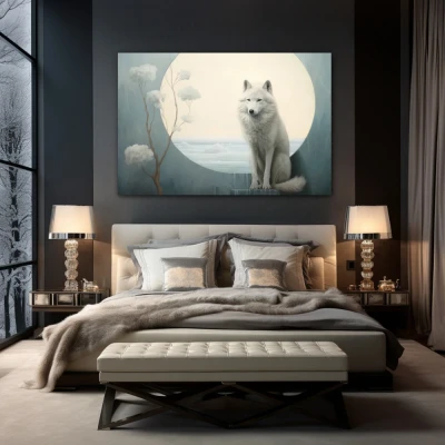 Cuadro Guardián Crepuscular en formato horizontal con colores Blanco, Gris, Monocromático; Decorando pared de Habitación dormitorio
