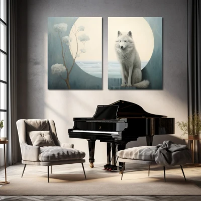 Wall Art titled: Twilight Guardian in a Horizontal format with: white, Grey, and Monochromatic Colors; Decoration the Living Room wall