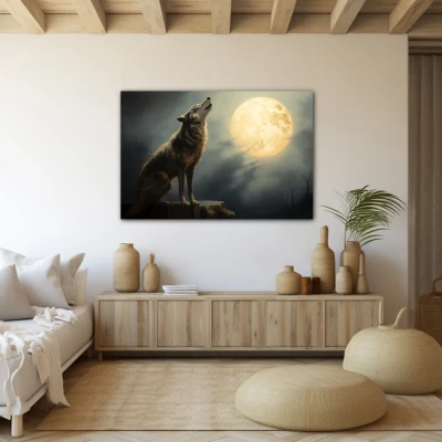 Wall Art titled: Ancestral Lunar Chant in a Horizontal format with: white, Grey, and Monochromatic Colors; Decoration the Beige Wall wall