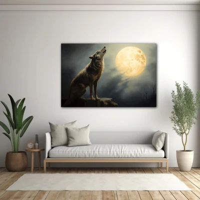 Wall Art titled: Ancestral Lunar Chant in a Horizontal format with: white, Grey, and Monochromatic Colors; Decoration the White Wall wall