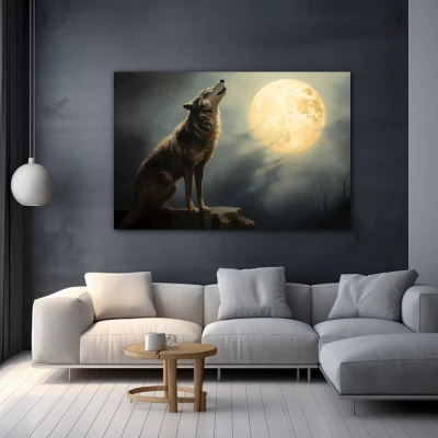 Wall Art titled: Ancestral Lunar Chant in a Horizontal format with: white, Grey, and Monochromatic Colors; Decoration the Grey Walls wall