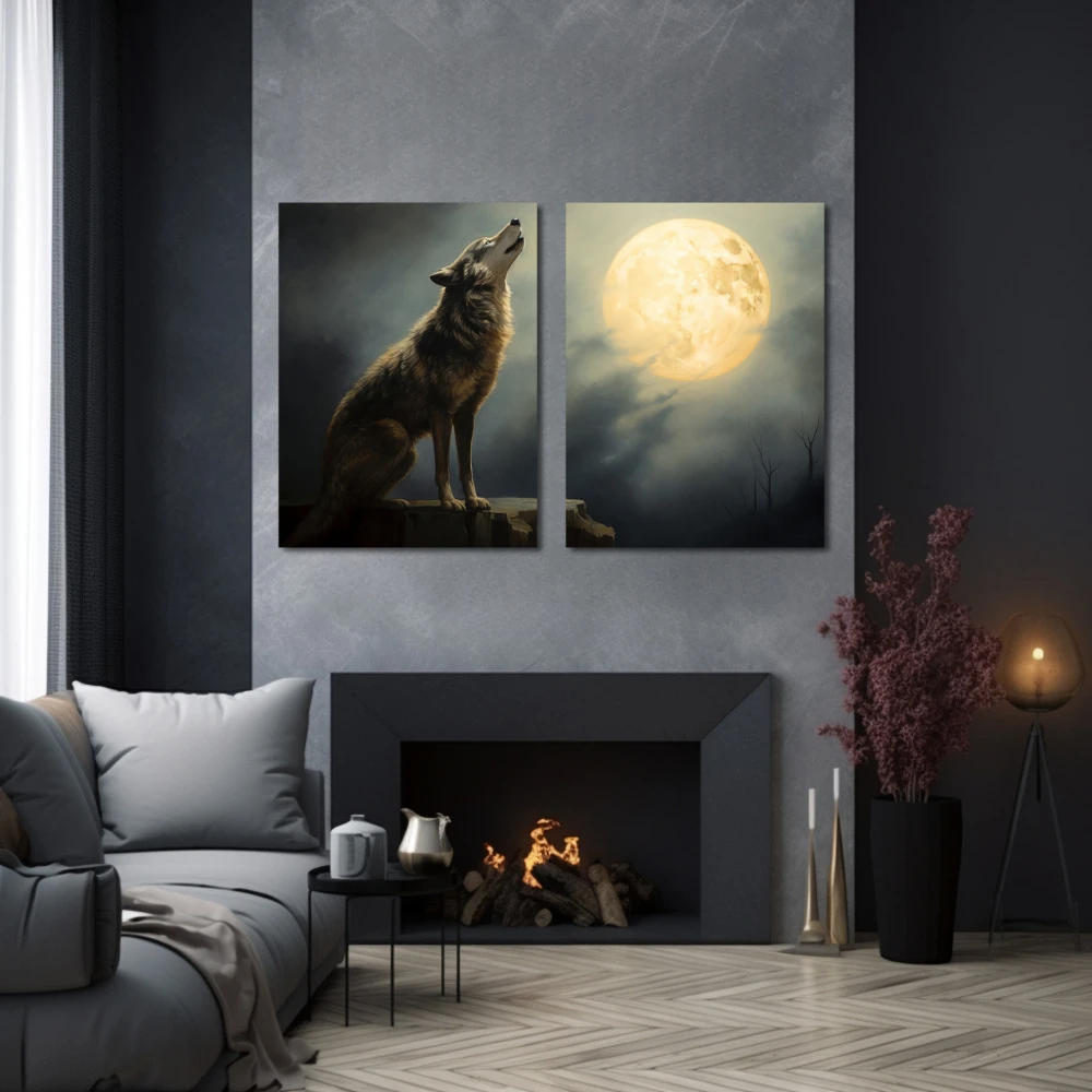 Wall Art titled: Ancestral Lunar Chant in a Horizontal format with: white, Grey, and Monochromatic Colors; Decoration the Grey Walls wall