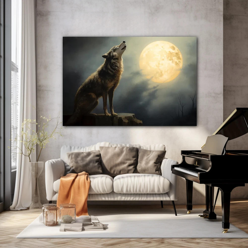Wall Art titled: Ancestral Lunar Chant in a Horizontal format with: white, Grey, and Monochromatic Colors; Decoration the Living Room wall