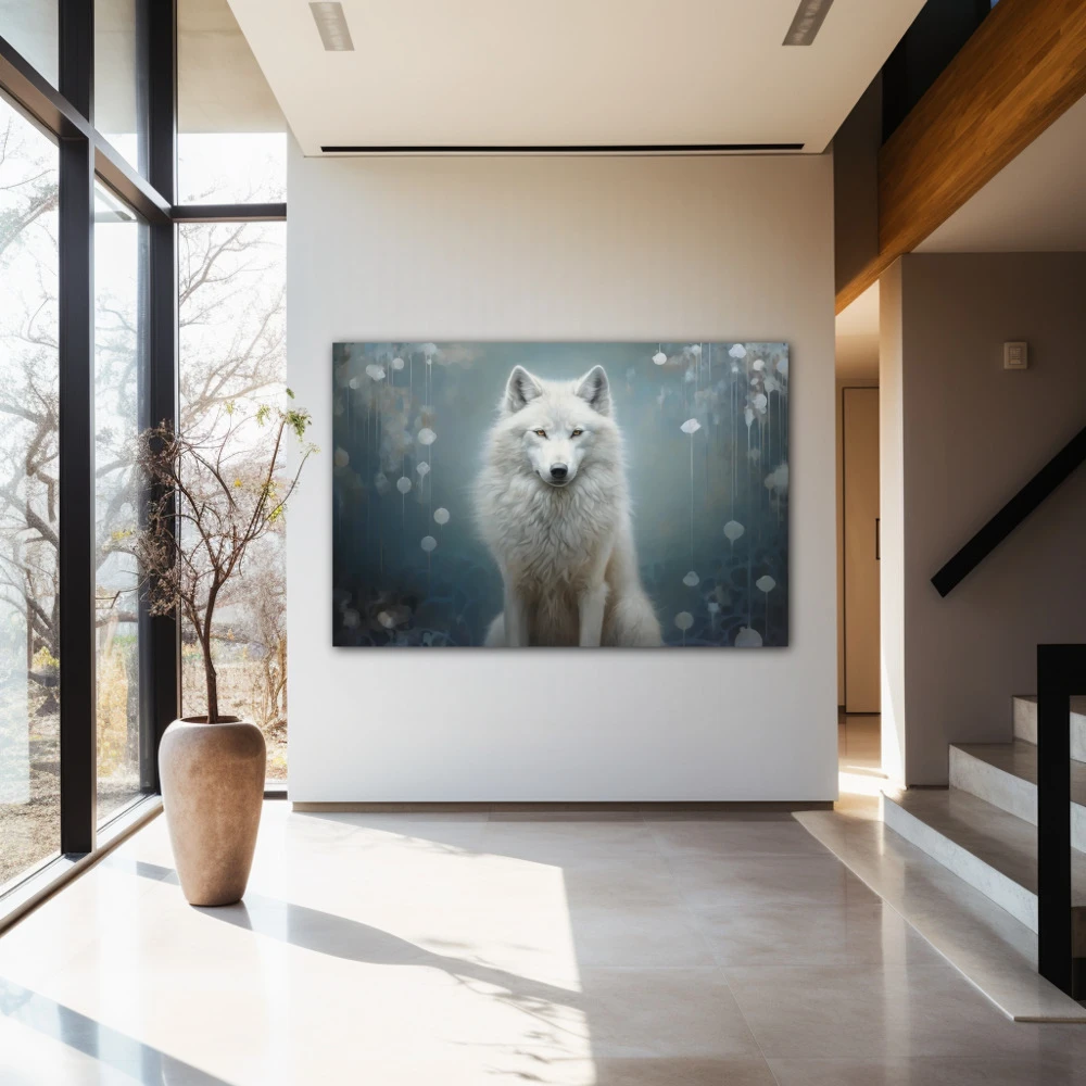 Wall Art titled: Emissary of the Wind in a Horizontal format with: Blue, white, and Monochromatic Colors; Decoration the Entryway wall