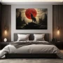 Cuadro Guardián del Crepúsculo Ardiente en formato horizontal con colores Gris, Negro, Rojo; Decorando pared de Habitación dormitorio
