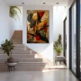 Wall Art titled: Architecture of Time in a Vertical format with: Golden, Brown, and Red Colors; Decoration the Staircase wall
