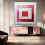 Wall Art titled: Emotional Grid in a Square format with: white, and Pink Colors; Decoration the Sideboard wall
