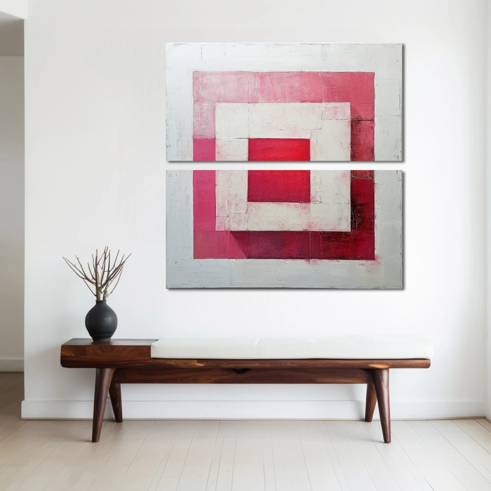Wall Art titled: Emotional Grid in a Square format with: white, and Pink Colors; Decoration the White Wall wall