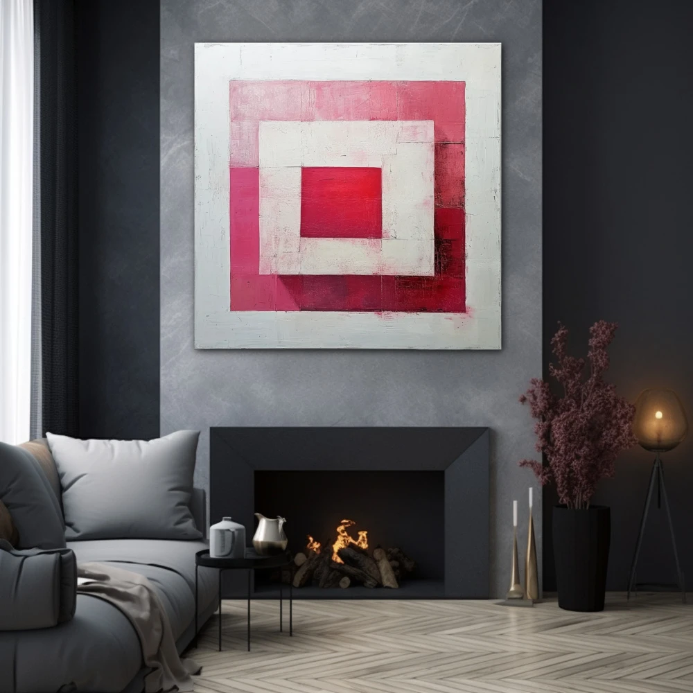 Wall Art titled: Emotional Grid in a Square format with: white, and Pink Colors; Decoration the Grey Walls wall