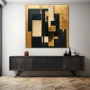 Wall Art titled: Golden Fragments of Eternity in a Square format with: Golden, and Black Colors; Decoration the Sideboard wall