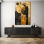 Wall Art titled: Hidden Golden Dawn in a Vertical format with: Golden, Brown, and Black Colors; Decoration the Sideboard wall