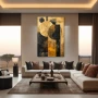 Wall Art titled: Hidden Golden Dawn in a Vertical format with: Golden, Brown, and Black Colors; Decoration the Living Room wall