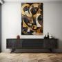 Wall Art titled: Fragments of a Memory in a Vertical format with: Golden, Brown, and Black Colors; Decoration the Sideboard wall