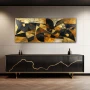 Wall Art titled: Fragments of a Dream in a Elongated format with: Golden, Brown, and Black Colors; Decoration the Sideboard wall