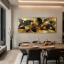 Wall Art titled: Fragments of a Dream in a Elongated format with: Golden, Brown, and Black Colors; Decoration the Living Room wall