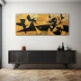 Wall Art titled: Visceral Emotions in a Elongated format with: Yellow, Mustard, and Black Colors; Decoration the Sideboard wall