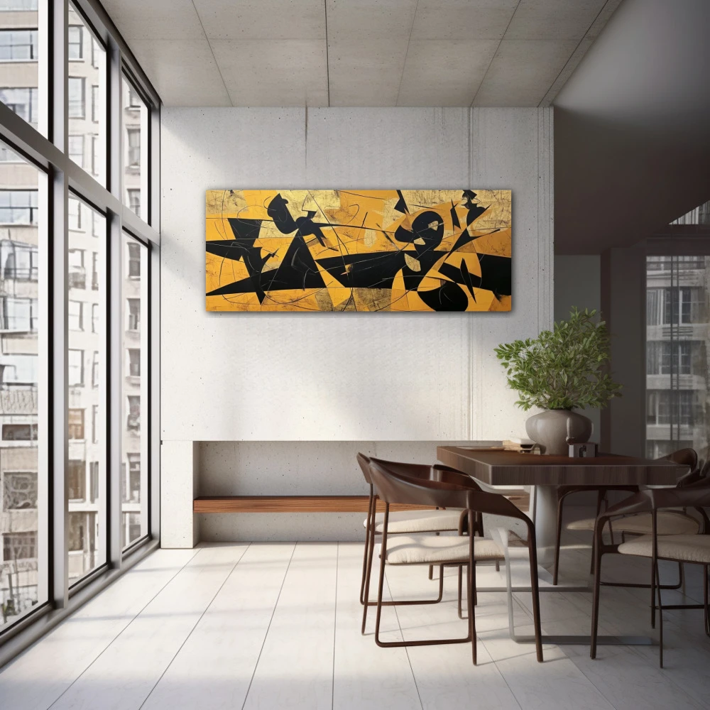Wall Art titled: Visceral Emotions in a Elongated format with: Yellow, Mustard, and Black Colors; Decoration the  wall