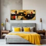 Wall Art titled: Reflections of a Divergent Cosmos in a Elongated format with: Brown, Mustard, and Black Colors; Decoration the Bedroom wall
