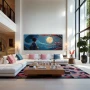 Wall Art titled: Shadows of Sakura in a Elongated format with: Sky blue, and Red Colors; Decoration the Living Room wall