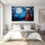 Wall Art titled: Oriental Moon in a Horizontal format with: Blue, and Red Colors; Decoration the Bedroom wall