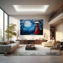 Wall Art titled: Oriental Moon in a Horizontal format with: Blue, and Red Colors; Decoration the Living Room wall