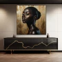 Wall Art titled: Amara Dior in a Square format with: Golden, Brown, and Black Colors; Decoration the Sideboard wall