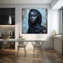 Wall Art titled: Veil of Mystery and Resilience in a Square format with: Blue, Sky blue, and Black Colors; Decoration the Kitchen wall