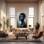 Wall Art titled: Kaya Kamara in a Vertical format with: Sky blue, and Black Colors; Decoration the Living Room wall