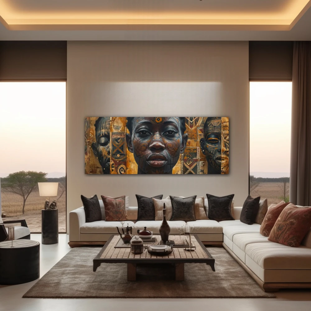 Wall Art titled: A Glimpse Through Time in a Elongated format with: Brown, Mustard, and Black Colors; Decoration the Living Room wall
