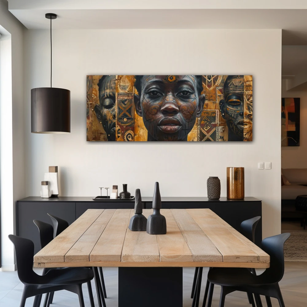 Wall Art titled: A Glimpse Through Time in a Elongated format with: Brown, Mustard, and Black Colors; Decoration the Living Room wall