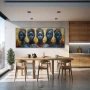 Wall Art titled: Eternal Tribal Gazes in a Elongated format with: Brown, Mustard, and Black Colors; Decoration the Kitchen wall