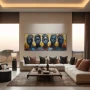 Wall Art titled: Eternal Tribal Gazes in a Elongated format with: Brown, Mustard, and Black Colors; Decoration the Living Room wall