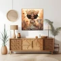 Wall Art titled: The Queen of the Jungle in a Square format with: Beige, and Pastel Colors; Decoration the Sideboard wall