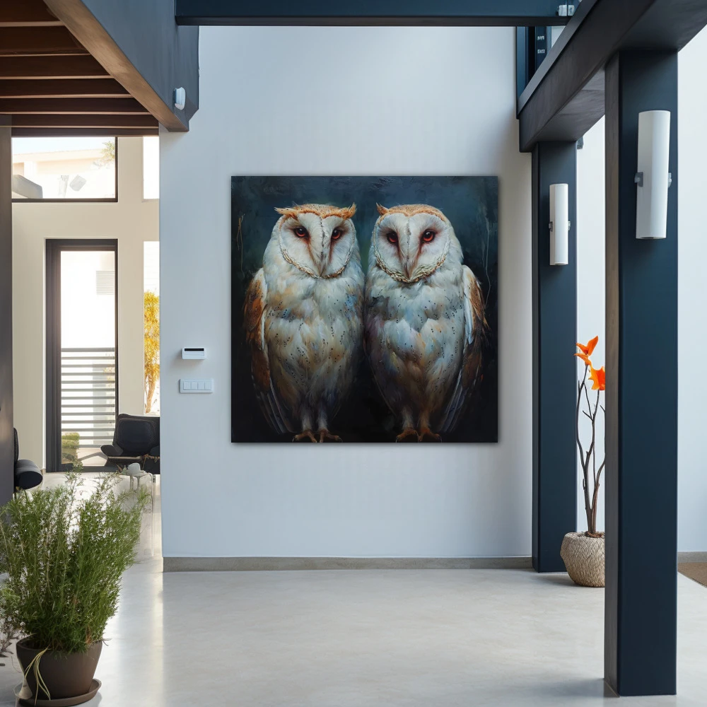 Wall Art titled: Guardians of the Twilight in a Square format with: Blue, white, and Grey Colors; Decoration the Entryway wall