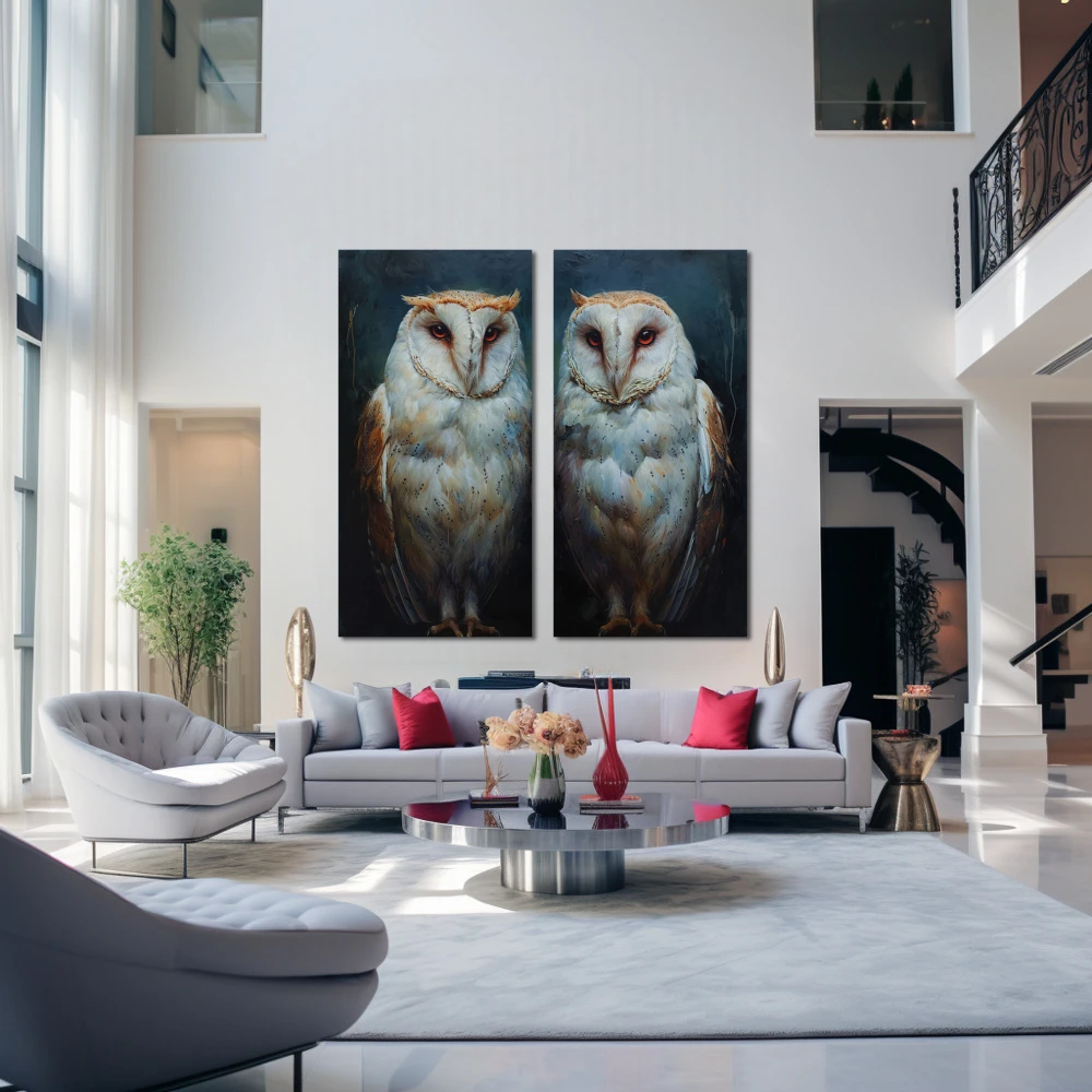 Wall Art titled: Guardians of the Twilight in a Square format with: Blue, white, and Grey Colors; Decoration the Living Room wall