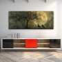 Wall Art titled: Midnight Guardians in a Elongated format with: white, Brown, and Green Colors; Decoration the Sideboard wall